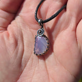 UV-Reactive Lavender Moon Quartz Pendant – 7ct Handmade in Antiqued Sterling Silver
