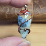 Common Opal with Marcasite Pendant Copper Wrapped - Red Orange Cream White