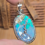 Plume Agate + Aurora Opal Spooky Tree of Life Pendant – Oxidized Sterling Silver