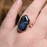 Pietersite Copper Ring sz Size 9.5 – Stormy Blue Fibrous Chatoyance