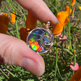 Moon and Stars Rainbow Aurora Opal Pendant In 14kt Rose Gold Fill and Sterling Silver