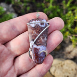 California Paisley Plume Agate Pendant in Hammered Sterling Silver