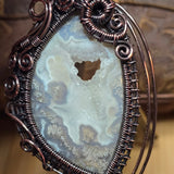 Plume Agate Pendant Heart Druzy Antiqued Copper Wire Wrapped
