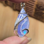 White Plume Agate Pendant – Sterling Silver + Rainbow Aurora Opal - Rock Your World 