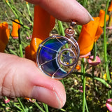 Moon and Stars Rainbow Aurora Opal Pendant In 14kt Rose Gold Fill and Sterling Silver
