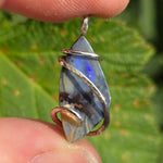 Boulder Opal Pendant with Blue-Green Fire – Sterling Silver Forged Embrace