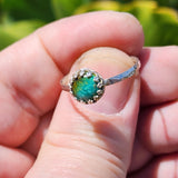Natural Turquoise Ring sz 11.5 – Swirled Green-Blue Cab Hammered Sterling Silver