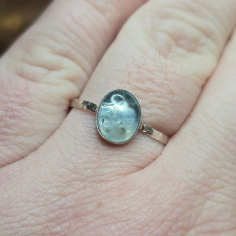 Stormy Blue Aquamarine Ring Size 12.75 - Hammered Sterling Silver