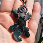 Lizard Green Moss Agate Carving Pendant in Copper