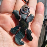 Lizard Green Moss Agate Carving Pendant in Copper