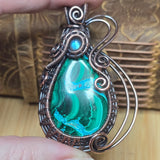 Malachite Chrysocolla Pendant - Intricate Wire Wrap Antiqued Copper