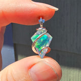 Rose Cut Rainbow Aurora Opal Pendant In Hammered Sterling Silver with 20 Inch Chain