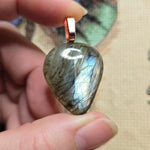 Labradorite Shield Pendant – Blue Fire & Rose Gold Flash
