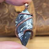 Rare Black + White Fossilized Palm Root Pendant - Copper Wrap Pendant