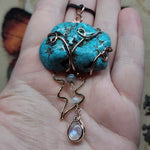 "Oregon Coast Rain" Cloud Mountain Turquoise Cloud with Rainbow Moonstone Raindrop