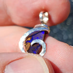 Boulder Opal Pendant Sterling Silver - Indigo Base with Blue + Violet Fire