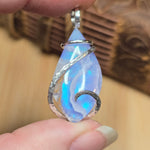 White Plume Agate Pendant – Sterling Silver + Rainbow Aurora Opal - Rock Your World 