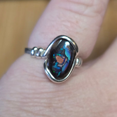 Koroit Yowah Nut Boulder Opal Ring Size 8.5 – Sterling Silver