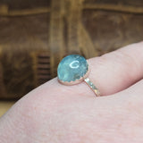 Big Blue Aquamarine Ring sz 9 – Hammered Sterling Silver