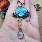 "Oregon Coast Rain" Labradorite Cloud with Rainbow Moonstone Raindrop Pendant - Storm Size