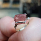 Pink Tourmaline Crystal Ring in Sterling Silver Sz 6.5