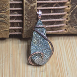 Chalcopyrite Druzy Pendant - Cold-Forged Hammered Copper
