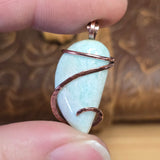 Light Blue Amazonite Pendant - Copper Wrapped Stone Jewelry