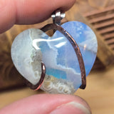 Sky Plume Agate Heart + Aurora Opal Pendant – Recycled Copper