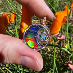 Moon and Stars Rainbow Aurora Opal Pendant In 14kt Rose Gold Fill and Sterling Silver