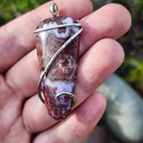 California Paisley Plume Agate Pendant in Hammered Sterling Silver