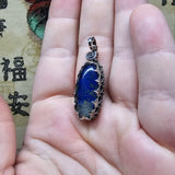 Rutilated Quartz on Lapis Lazuli in Antiqued Sterling Silver Pendant Necklace