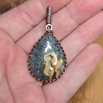 Marcasite Agate Geode Pendant - Patterned Copper Wire Wrap