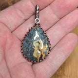 Marcasite Agate Geode Pendant - Patterned Copper Wire Wrap
