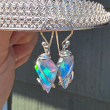 Faceted Rainbow Aurora Opal Earrings In Sterling Silver