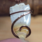 Crazy Lace Agate Pendant with Crystal Crown – Copper Setting
