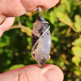Lavender Moss Agate Pendant – Black Inclusions in Sterling Silver