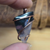 Purple Agate Pendant with Metallic Green Moss - Hammered Copper Necklace