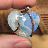 Sky Plume Agate Heart + Aurora Opal Pendant – Recycled Copper