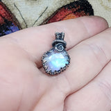 Flashy Rose Cut Rainbow Moonstone Antiqued Sterling Silver Pendant