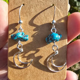 Kingman Turquoise Nugget Moon Earrings in Sterling Silver