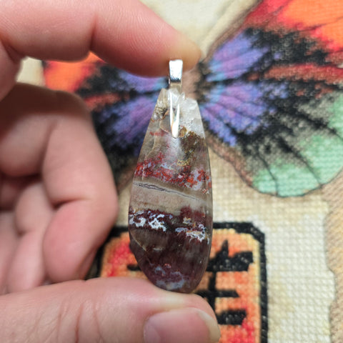 Mystery Plume Jasper Agate Pendant – Hand-Cut Collector Stone Necklace