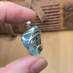 Teal Blue Marcasite Agate with Aurora Opal – Sterling Silver Pendant