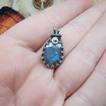 Aqua Blue Faceted Labradorite Antiqued Sterling Silver Pendant