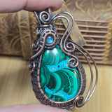 Malachite Chrysocolla Pendant - Intricate Wire Wrap Antiqued Copper