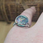 Aurora Opal Ring Size 9 – Sterling Silver Carved Doublet