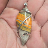 Rare Fiery Yellow Bumblebee Jasper (Travertine) Pendant – Sterling Silver Tension Wrap