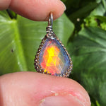 Double Sided Faceted Fiery Aurora Opal Pendant In Antiqued Sterling Silver - Rock Your World 