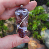California Paisley Plume Agate Pendant in Hammered Sterling Silver
