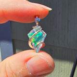 Rose Cut Rainbow Aurora Opal Pendant In Hammered Sterling Silver with 20 Inch Chain