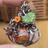 Moroccan Seam Agate Pumpkin Pendant - Copper Wire Wrap Setting